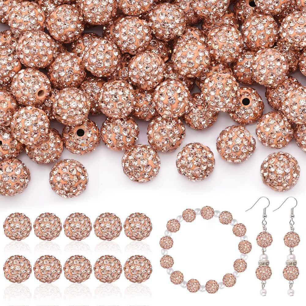 2577 200pcs 10mm Rhinestone Beads for Jewelry Making, Light Peach Shiny